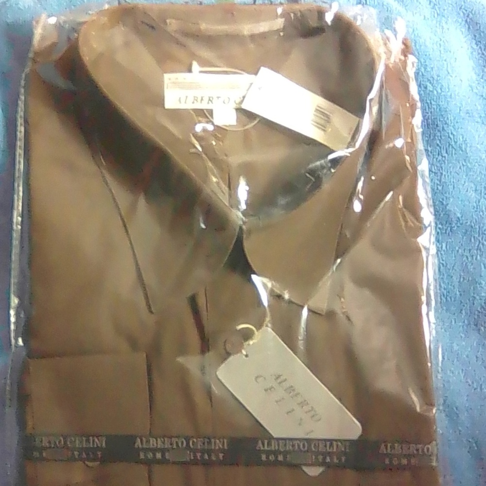 NWT Alberto Celini mens long sleeve dress shirt size XL (17 1/2) color: Brown